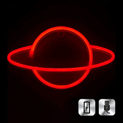 Неоновая подвеска "Сатурн"  30 х 17,5 см, от батареек и USB, красный