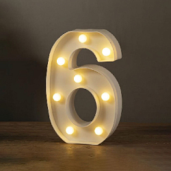 Цифра 6 светодиодная 21 см, от батареек , теплый белый